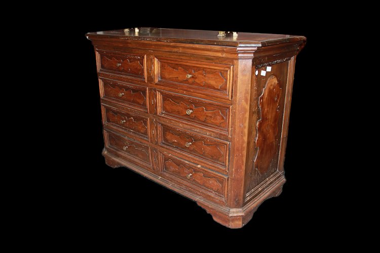 Superbo cassettone italiano toscano del 1600 secolo realizzato in pregiato legno di noce-photo-4