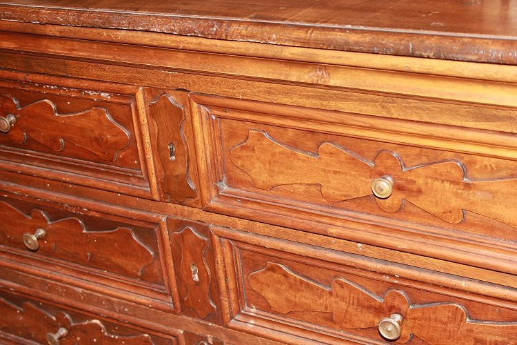 Superbo cassettone italiano toscano del 1600 secolo realizzato in pregiato legno di noce-photo-3