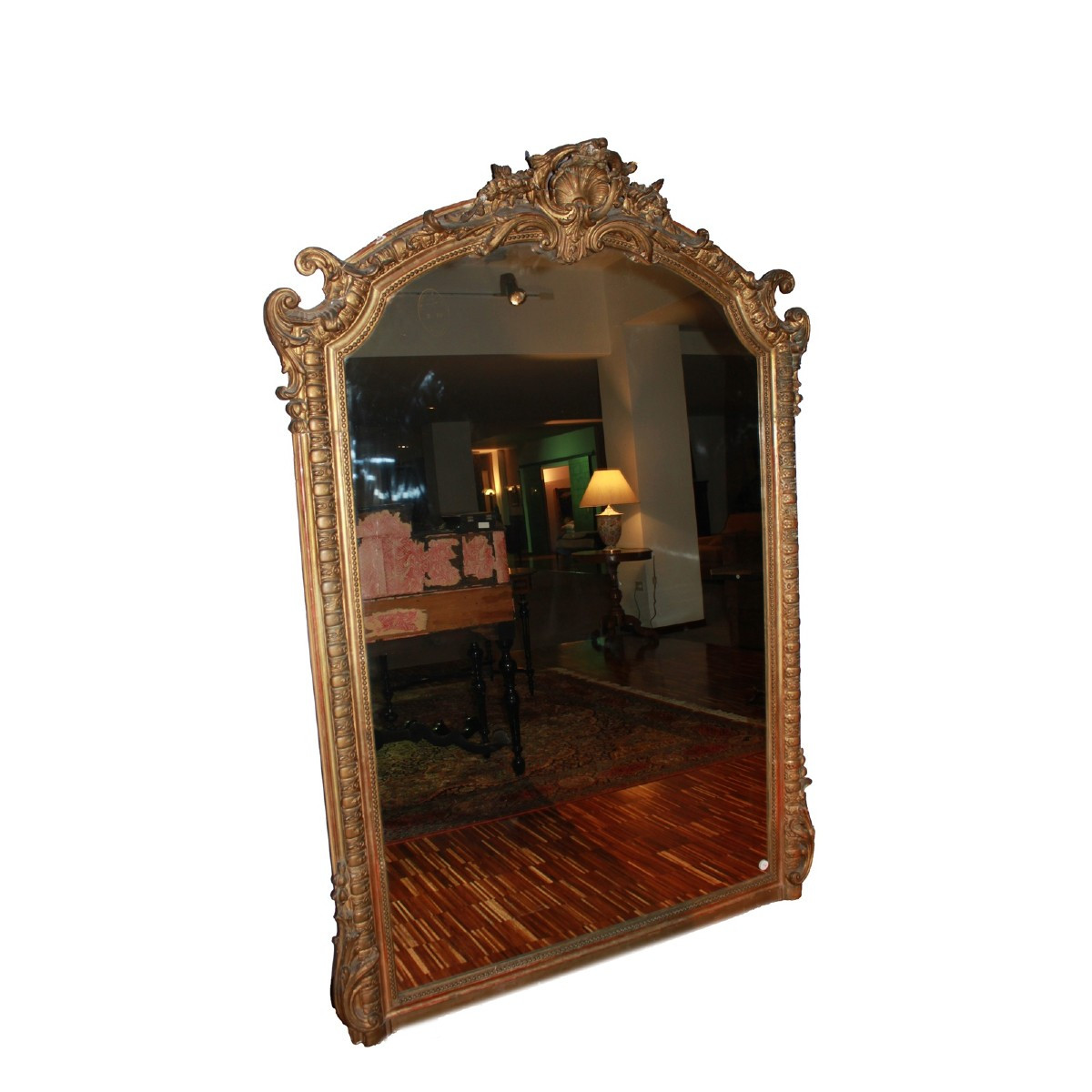 Grande specchiera Francese dorata foglia oro del 1800 Stile Luigi XV
