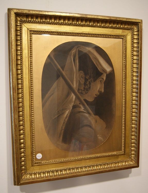 Pastello francese della seconda metà del 1800, raffigurante volto di donna di profilo