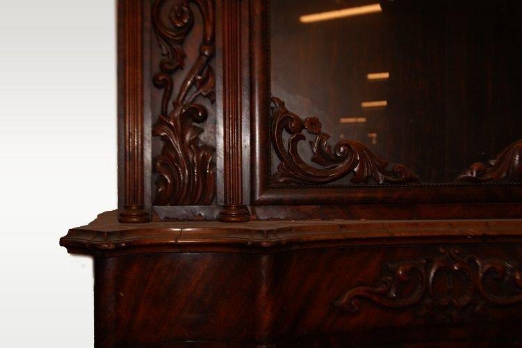 Vetrina Nord Europa della prima metà del 1800 in legno di mogano e piuma di mogano-photo-4