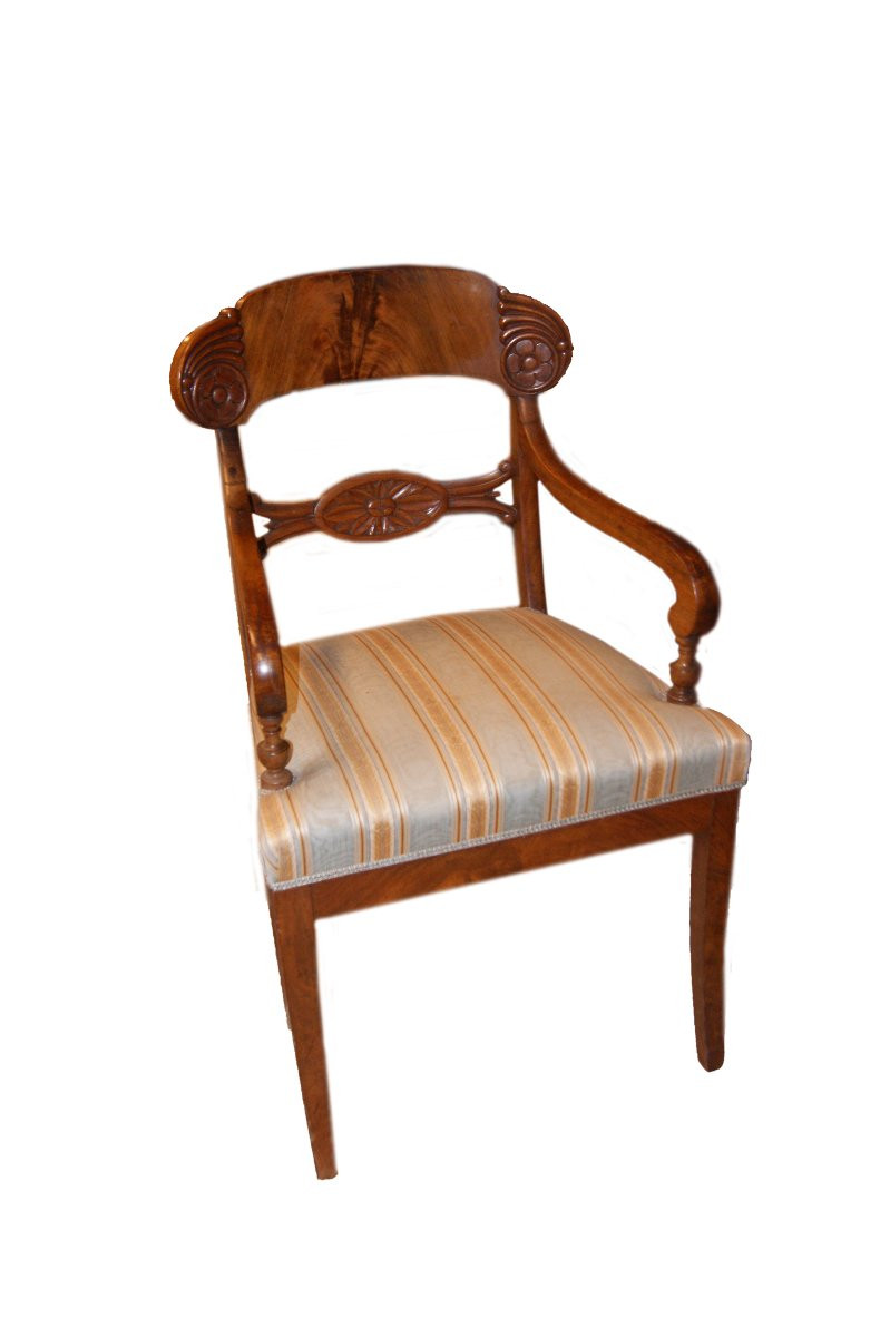 Gruppo di 4 poltrone Nord Europa della seconda metà 1800, stile Biedermeier, in legno di mogano-photo-2