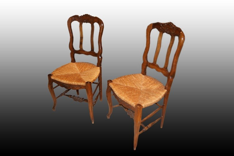 Gruppo di 6 sedie francesi di fine 1800, stile Provenzale, in legno di rovere