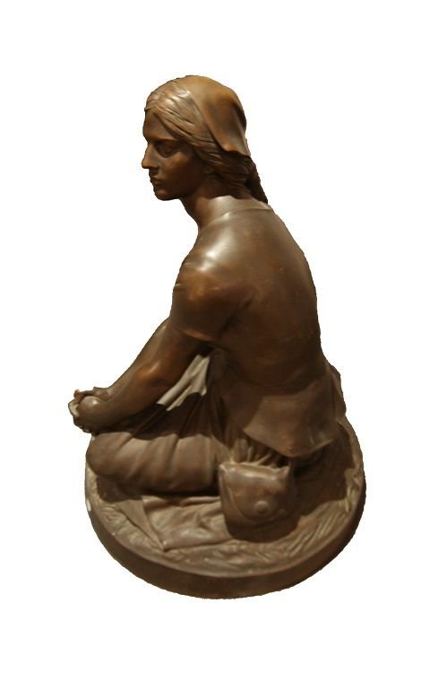 Scultura in bronzo francese di metà 1800 raffigurante Giovanna d'Arco del noto sculture Henri -photo-3