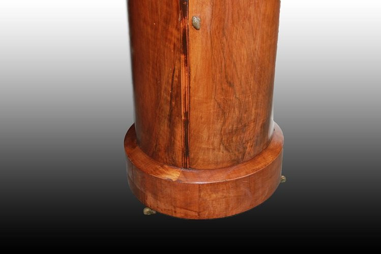 Grazioso mobiletto comodino a colonna francese di metà 1800, stile Direttorio, in legno di moga-photo-3