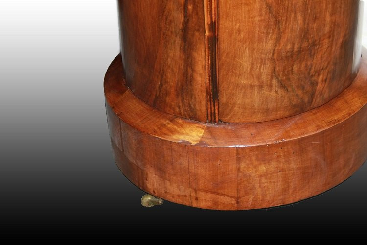 Grazioso mobiletto comodino a colonna francese di metà 1800, stile Direttorio, in legno di moga-photo-4