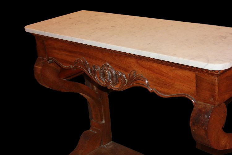 Consolle francese della seconda metà 1800, stile Luigi Filippo, in legno di noce fiammato-photo-2