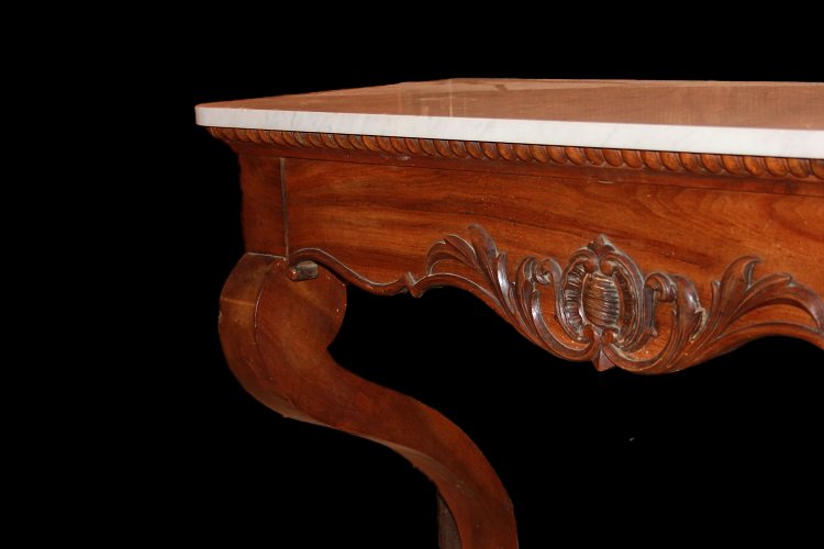 Consolle francese della seconda metà 1800, stile Luigi Filippo, in legno di noce fiammato-photo-3