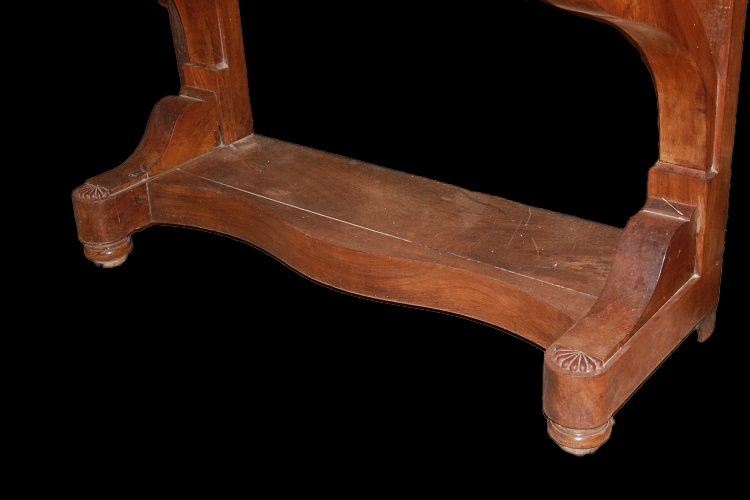 Consolle francese della seconda metà 1800, stile Luigi Filippo, in legno di noce fiammato-photo-1