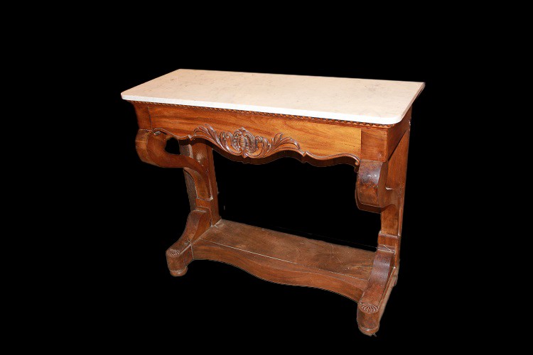 Consolle francese della seconda metà 1800, stile Luigi Filippo, in legno di noce fiammato
