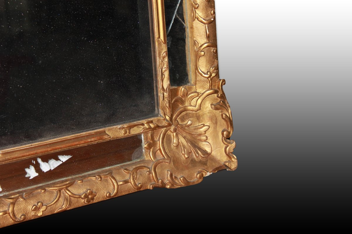 Bellissima graziosa piccola specchiera francese di metà del 1800, stile Luigi XVI, in legno dor-photo-3