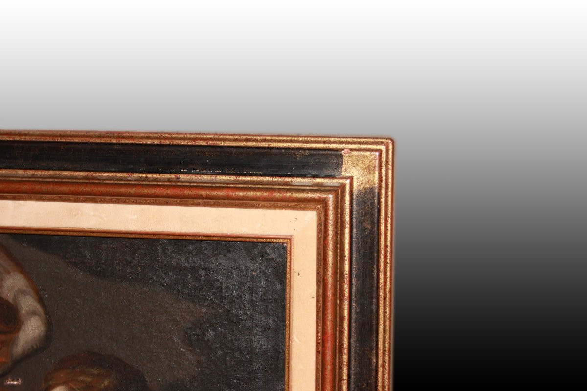 Bellissimo olio su tela francese del 1600 raffigurante Cristo Gesù con Angelo. Cornice in stile-photo-3
