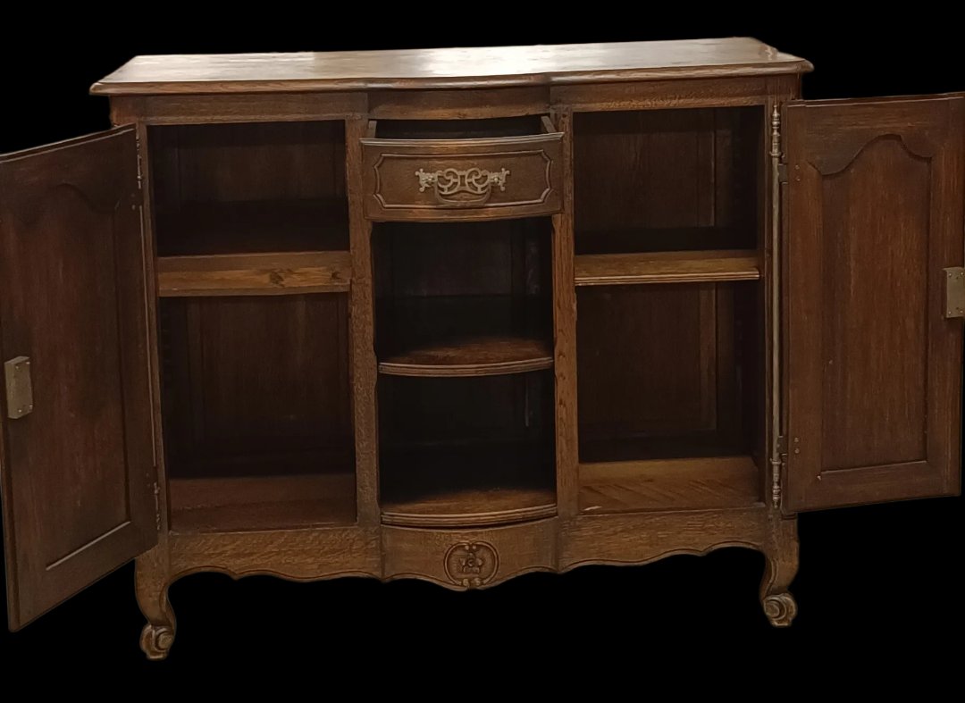 Credenza provenzale in rovere con due ante laterali ed un vano centrale a giorno con cassetto -photo-2