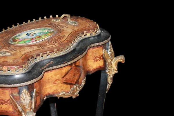 Tavolino porta piante francese della seconda metà del 1800, stile Napoleone III, in legno di no-photo-3