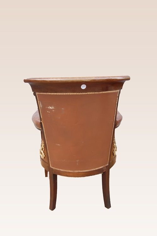 Gruppo di 3 poltrone francesi di metà 1800, stile Impero, in legno di mogano-photo-1