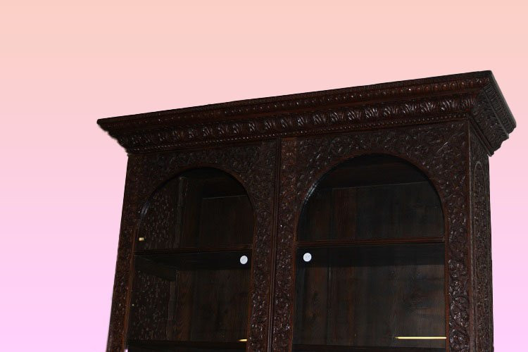 Grande libreria Indiana della seconda metà del 1800 in legno esotico-photo-2