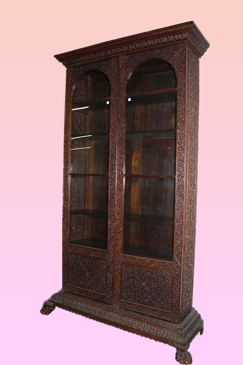 Grande libreria Indiana della seconda metà del 1800 in legno esotico-photo-4