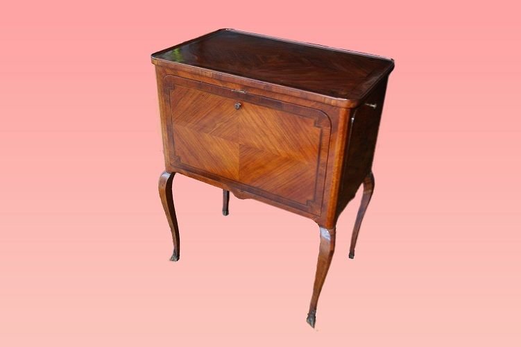Tavolino con alette francese di metà 1800, stile Transizione, in legno di bois de violette-photo-4
