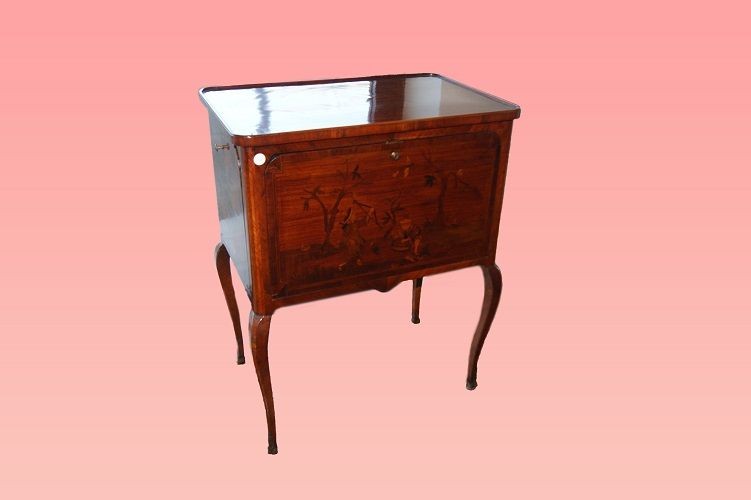 Tavolino con alette francese di metà 1800, stile Transizione, in legno di bois de violette