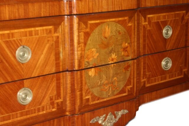 Comò francese di metà 1800, stile Transizione, in legno di mogano e bois de rose-photo-2