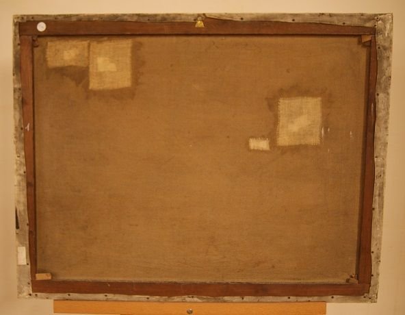 Olio su tela inglese di metà 1800 raffigurante paesaggio campestre al tramonto con abitazione -photo-3