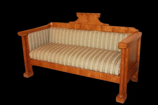 Divano Nord Europa della prima metà del 1800, stile Biedermeier, in legno di betulla-photo-2
