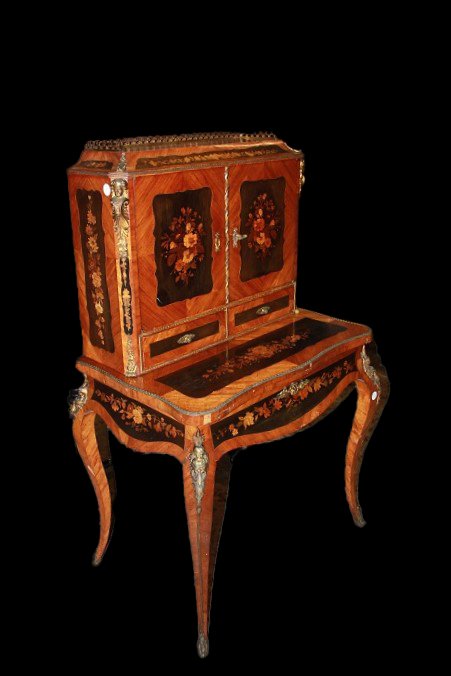 Cabinet credenzino francese della prima metà de 1800, stile Luigi XV, in legno di bois de rose -photo-2