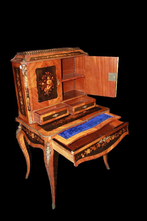 Cabinet credenzino francese della prima metà de 1800, stile Luigi XV, in legno di bois de rose -photo-3