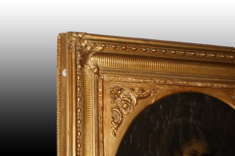 Splendido olio su tela francese di inizio 1800 raffigurante ritratto di Fanciulla con velo-photo-5