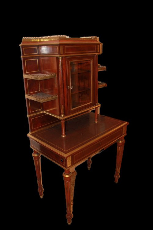 Cabinet credenzino francese della seconda metà del 1800, stile Luigi XVI, in legno di mogano-photo-1