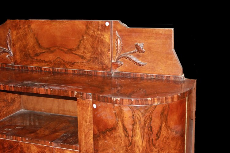 Credenza francese della prima metà del 1900, stile Liberty, in legno di noce e radica di noce. -photo-2