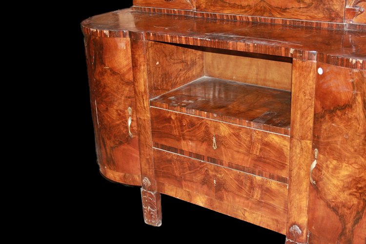 Credenza francese della prima metà del 1900, stile Liberty, in legno di noce e radica di noce. -photo-3