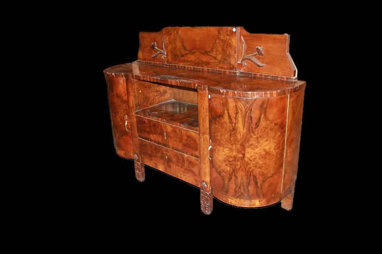 Credenza francese della prima metà del 1900, stile Liberty, in legno di noce e radica di noce. -photo-4