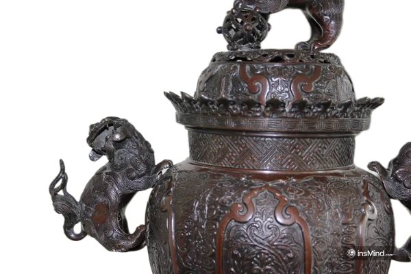 Grande vaso cinese della seconda metà del 1800 con coperchio e Cani di Pho.-photo-3