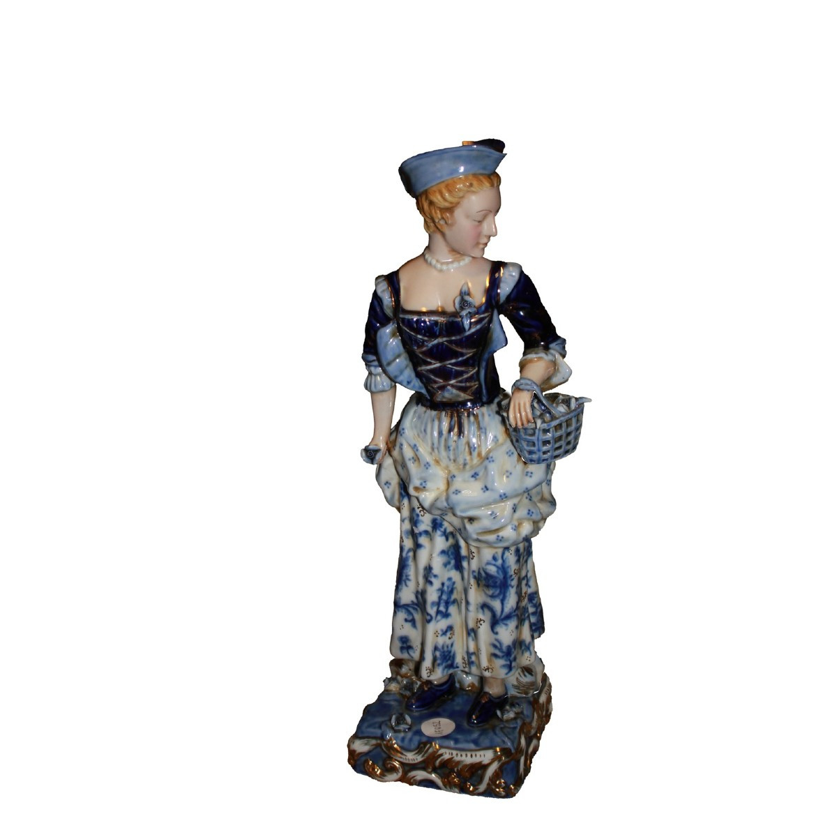 Statuina in porcellana raffigurante dama con cesto di fiori fine 1800