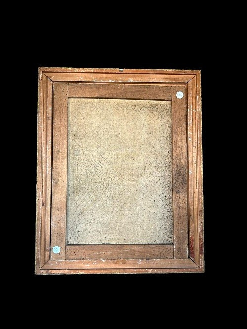 Olio su tela francese di inizio 1800 raffigurante Scena di Vita Familiare-photo-1