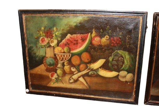 Coppia di oli su tela italiani del 1700 raffiguranti Nature Morte-photo-2
