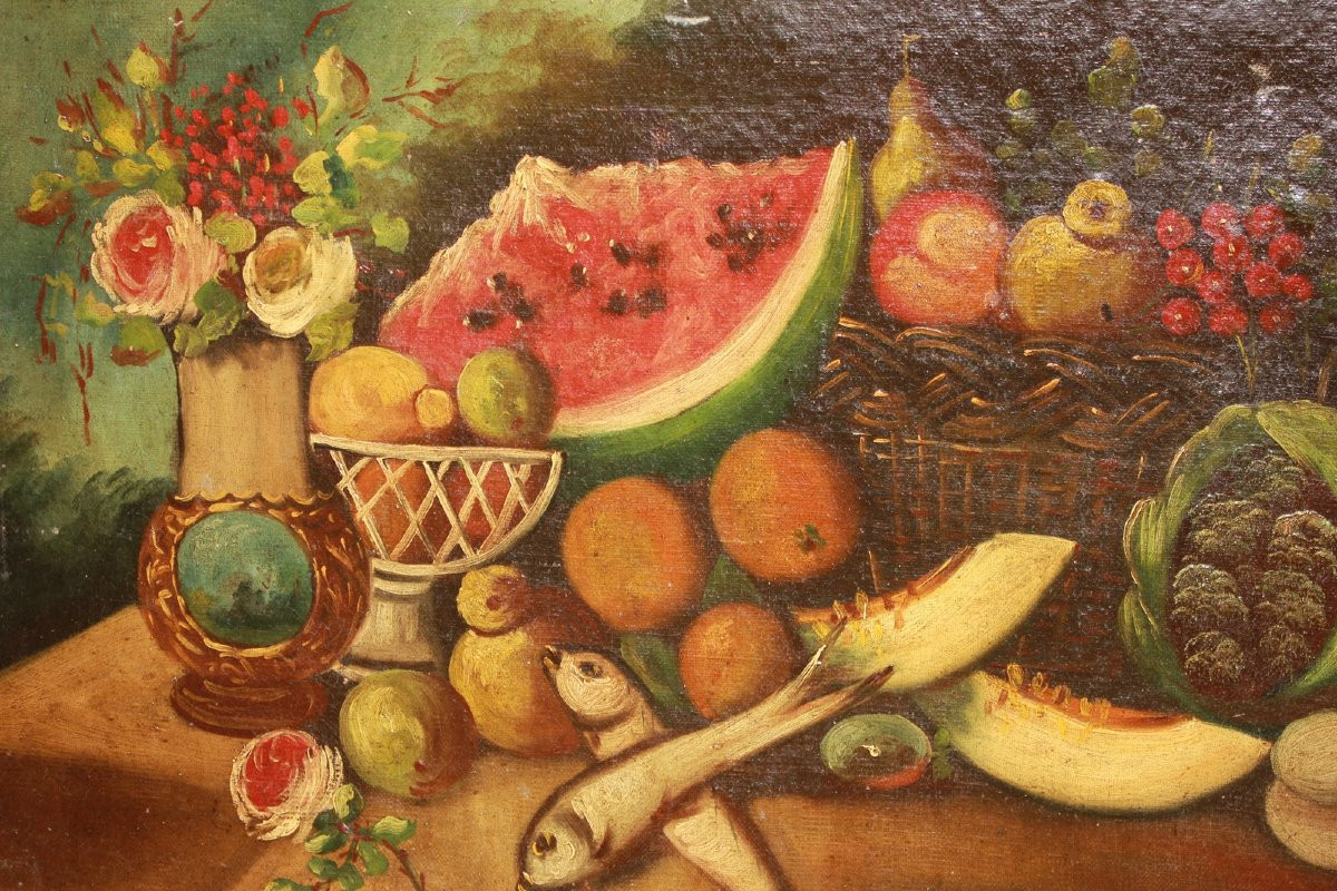 Coppia di oli su tela italiani del 1700 raffiguranti Nature Morte-photo-4