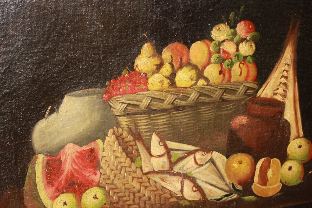 Coppia di oli su tela italiani del 1700 raffiguranti Nature Morte-photo-1