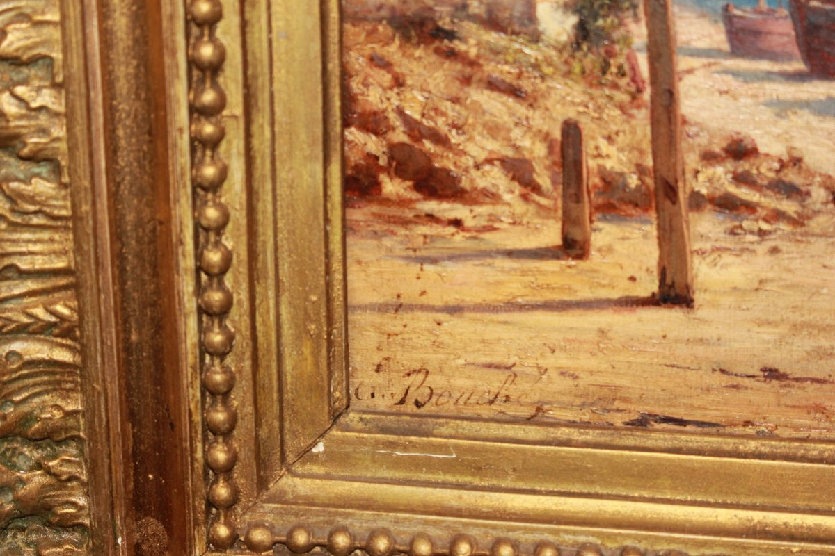 Olio su tela francese del XIX secolo Raffigurante Veduta Marina con Personaggi-photo-1