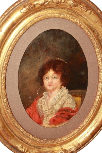 Coppia di oli su cartoncino raffigurante Ritratti XIX secolo-photo-3
