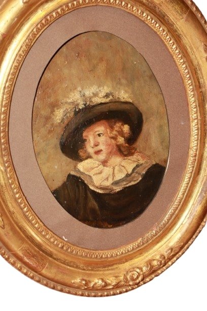 Coppia di oli su cartoncino raffigurante Ritratti XIX secolo-photo-1