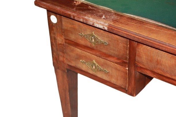Scrivania Stile Impero in Piuma di Mogano di metà 1800 con Piano in Pelle Verde-photo-2