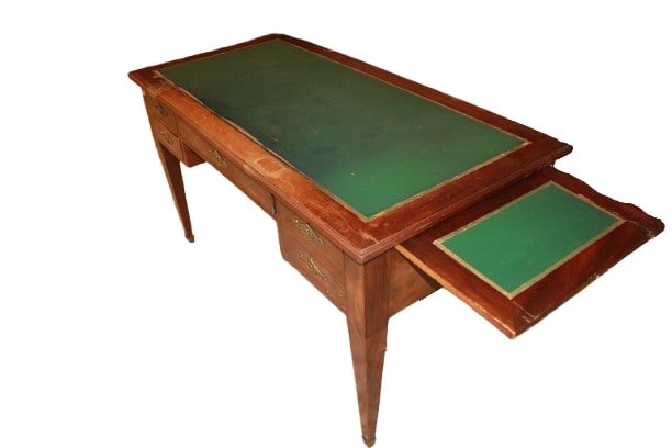 Scrivania Stile Impero in Piuma di Mogano di metà 1800 con Piano in Pelle Verde-photo-3