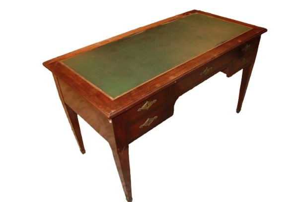 Scrivania Stile Impero in Piuma di Mogano di metà 1800 con Piano in Pelle Verde-photo-4