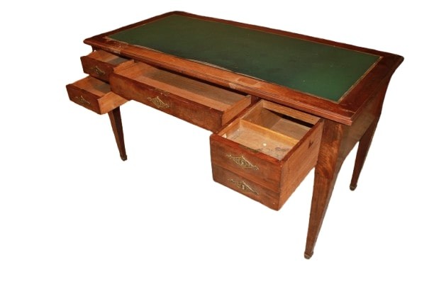 Scrivania Stile Impero in Piuma di Mogano di metà 1800 con Piano in Pelle Verde-photo-1