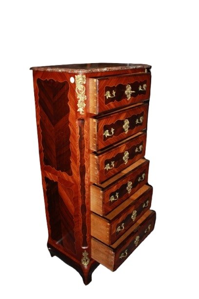 Settimino a 6 cassetti Francese Stile Napoleone III in legno di bois de violette-photo-2