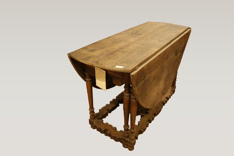Tavolo spagnolo in legno di noce, del 1600 stile Luigi XIV, con alette-photo-2