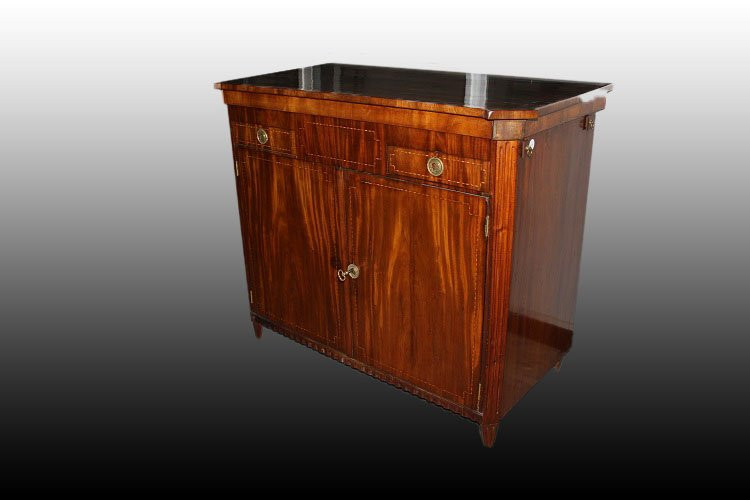 Credenza piattaia olandese di fine 1700 inizio 1800, stile Luigi XVI, in legno di mogano e pium-photo-2