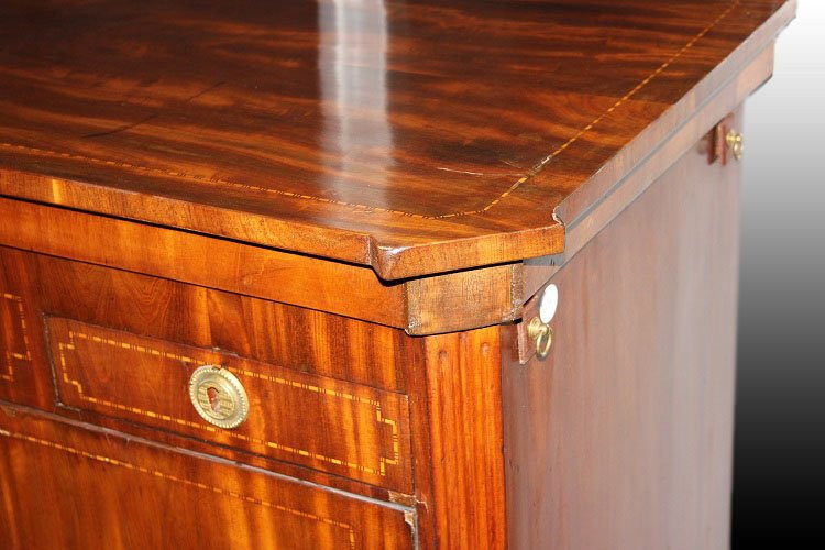 Credenza piattaia olandese di fine 1700 inizio 1800, stile Luigi XVI, in legno di mogano e pium-photo-3